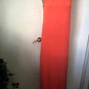 Alice and Olivia bright orange coral long column dress slits back zipper XS